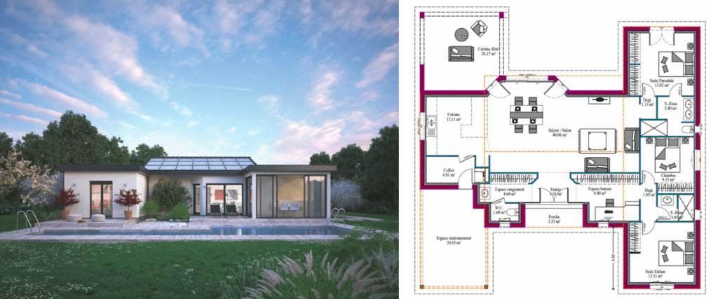 plan construction maison en H